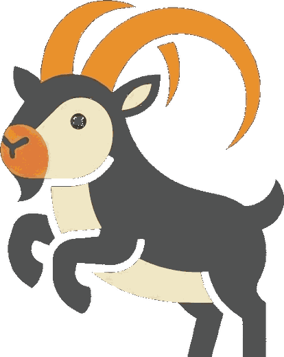 The TinyIbex mascot, a small grey ibex with orange horns, rearing up